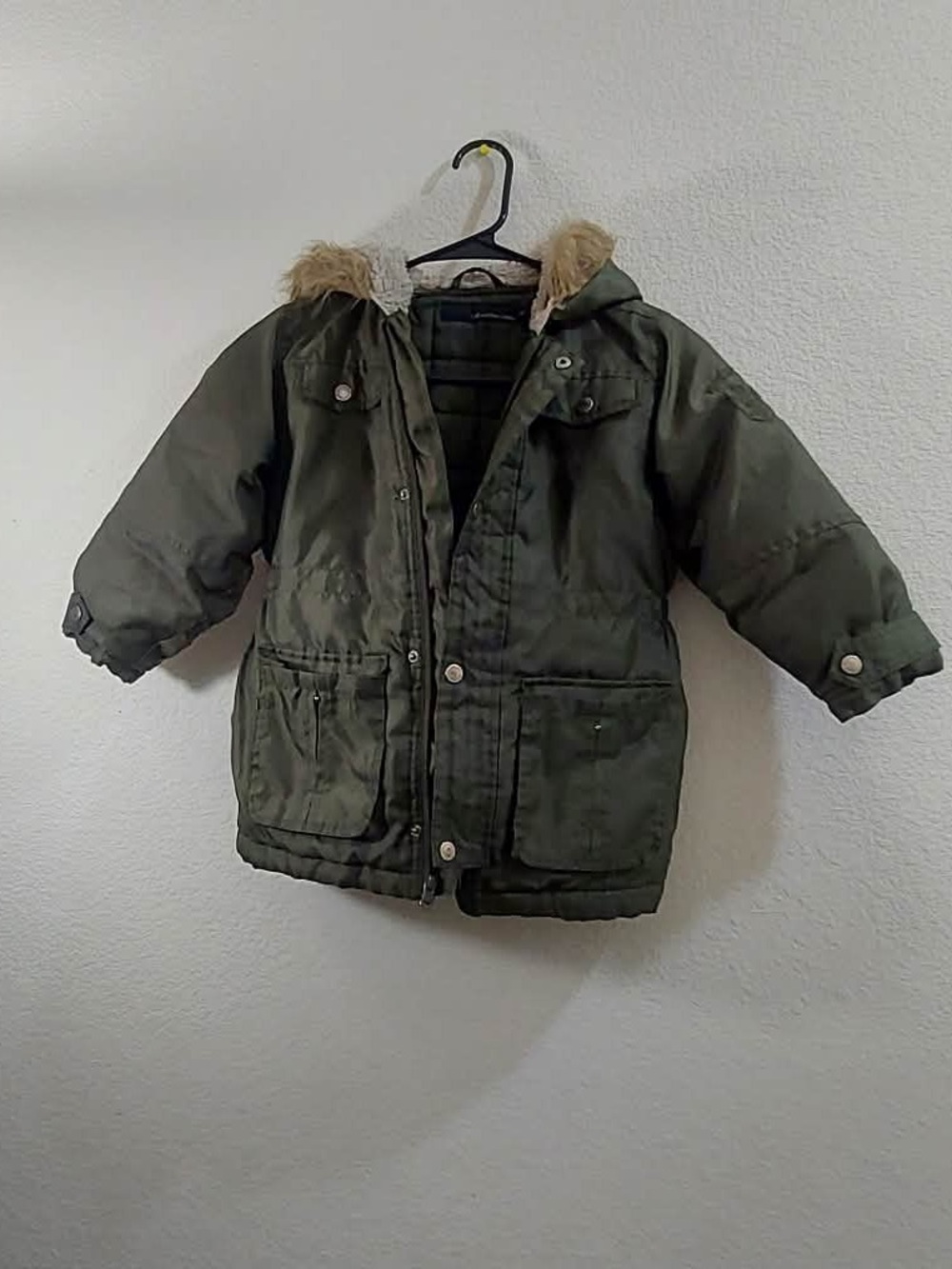 Calvin Klein Olive Green Kids Puffer Parka with Faux Fur Trim